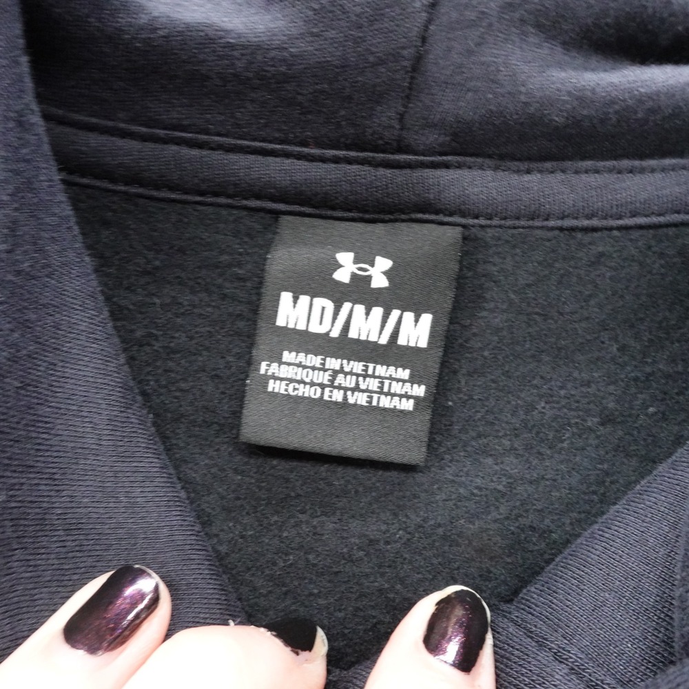 Under Armour Womens Medium Essential Fleece Hoodie Black Loose Fit Pullover NEW - Picture 7 of 14